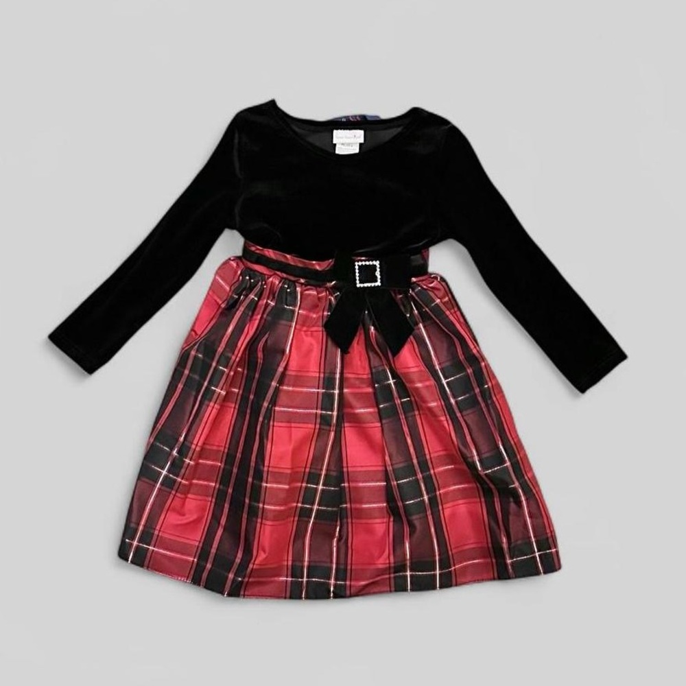💕 SWEET HEART ROSE - Velvet and Plaid Dress